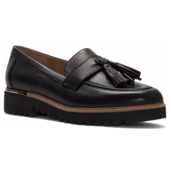 Franco Sarto Carolynn Platform Lug black leather tassel loafers size 8.5 M - Picture 1 of 12